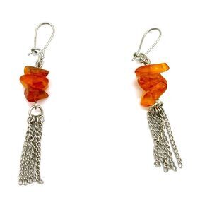 Dangle Earrings with Amber and silver tassel